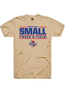 Anastasia Small  Tulsa Golden Hurricane Tan Rally NIL Stacked Box Short Sleeve T Shirt