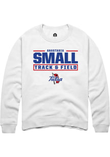 Anastasia Small  Rally Tulsa Golden Hurricane Mens White NIL Stacked Box Long Sleeve Crew Sweatshi..