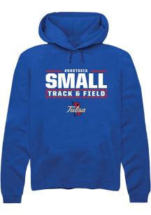 Anastasia Small  Rally Tulsa Golden Hurricane Mens Blue NIL Stacked Box Long Sleeve Hoodie