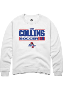 Brit Collins  Rally Tulsa Golden Hurricane Mens White NIL Stacked Box Long Sleeve Crew Sweatshirt