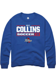 Brit Collins  Rally Tulsa Golden Hurricane Mens Blue NIL Stacked Box Long Sleeve Crew Sweatshirt