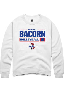Brittany Bacorn  Rally Tulsa Golden Hurricane Mens White NIL Stacked Box Long Sleeve Crew Sweatshi..
