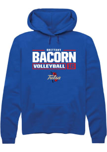 Brittany Bacorn  Rally Tulsa Golden Hurricane Mens Blue NIL Stacked Box Long Sleeve Hoodie
