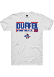 Brody Duffel  Tulsa Golden Hurricane White Rally Football NIL Stacked Box Short Sleeve T Shirt