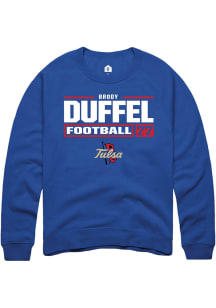 Brody Duffel  Rally Tulsa Golden Hurricane Mens Blue Football NIL Stacked Box Long Sleeve Crew Swe..