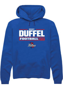 Brody Duffel  Rally Tulsa Golden Hurricane Mens Blue Football NIL Stacked Box Long Sleeve Hoodie
