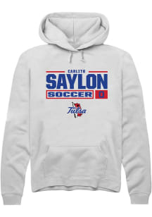 Carlito Saylon  Rally Tulsa Golden Hurricane Mens White NIL Stacked Box Long Sleeve Hoodie