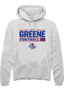 Cole Greene  Rally Tulsa Golden Hurricane Mens White Football NIL Stacked Box Long Sleeve Hoodie