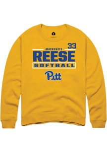 Mackenzie Reese  Rally Pitt Panthers Mens Gold NIL Stacked Box Long Sleeve Crew Sweatshirt