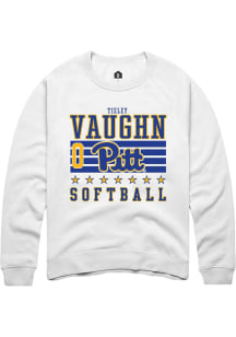 Tieley Vaughn  Rally Pitt Panthers Mens White NIL Striped Long Sleeve Crew Sweatshirt