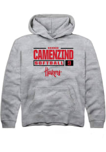 Hannah Camenzind  Rally Nebraska Cornhuskers Youth Grey NIL Stacked Box Long Sleeve Hoodie