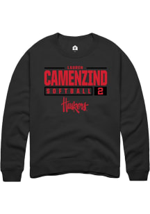Lauren Camenzind  Rally Nebraska Cornhuskers Mens Black NIL Stacked Box Long Sleeve Crew Sweatshir..