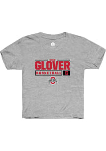 Ques Glover  Rally Ohio State Buckeyes Youth Grey NIL Stacked Box Short Sleeve T-Shirt