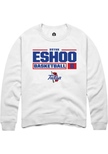 Brynn Eshoo  Rally Tulsa Golden Hurricane Mens White NIL Stacked Box Long Sleeve Crew Sweatshirt