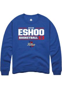 Brynn Eshoo  Rally Tulsa Golden Hurricane Mens Blue NIL Stacked Box Long Sleeve Crew Sweatshirt
