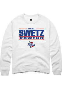 Danica Swetz  Rally Tulsa Golden Hurricane Mens White NIL Stacked Box Long Sleeve Crew Sweatshirt