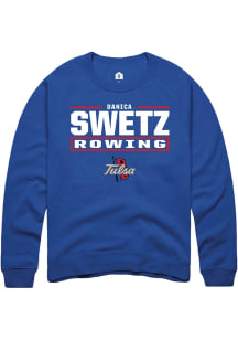 Danica Swetz  Rally Tulsa Golden Hurricane Mens Blue NIL Stacked Box Long Sleeve Crew Sweatshirt