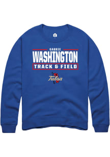 Gabbie Washington  Rally Tulsa Golden Hurricane Mens Blue NIL Stacked Box Long Sleeve Crew Sweatsh..