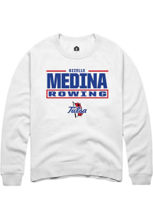 Gizelle Medina  Rally Tulsa Golden Hurricane Mens White NIL Stacked Box Long Sleeve Crew Sweatshir..
