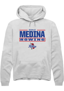 Gizelle Medina  Rally Tulsa Golden Hurricane Mens White NIL Stacked Box Long Sleeve Hoodie
