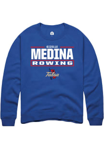 Gizelle Medina  Rally Tulsa Golden Hurricane Mens Blue NIL Stacked Box Long Sleeve Crew Sweatshirt