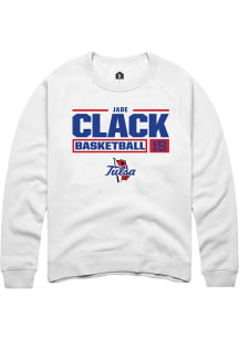 Jade Clack  Rally Tulsa Golden Hurricane Mens White NIL Stacked Box Long Sleeve Crew Sweatshirt