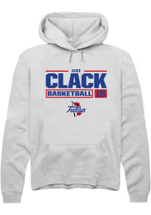 Jade Clack  Rally Tulsa Golden Hurricane Mens White NIL Stacked Box Long Sleeve Hoodie