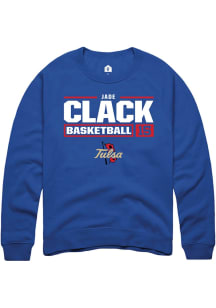 Jade Clack  Rally Tulsa Golden Hurricane Mens Blue NIL Stacked Box Long Sleeve Crew Sweatshirt