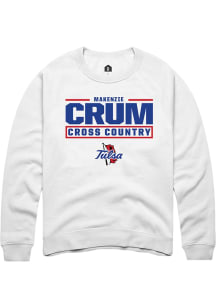 Makenzie Crum  Rally Tulsa Golden Hurricane Mens White NIL Stacked Box Long Sleeve Crew Sweatshirt