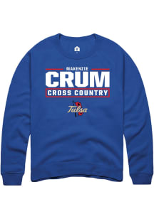 Makenzie Crum  Rally Tulsa Golden Hurricane Mens Blue NIL Stacked Box Long Sleeve Crew Sweatshirt