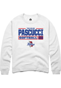 Tallulah Pascucci  Rally Tulsa Golden Hurricane Mens White NIL Stacked Box Long Sleeve Crew Sweats..