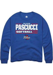 Tallulah Pascucci  Rally Tulsa Golden Hurricane Mens Blue NIL Stacked Box Long Sleeve Crew Sweatsh..