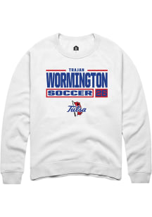 Trajan Wormington  Rally Tulsa Golden Hurricane Mens White NIL Stacked Box Long Sleeve Crew Sweats..
