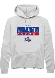 Trajan Wormington  Rally Tulsa Golden Hurricane Mens White NIL Stacked Box Long Sleeve Hoodie