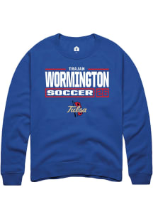 Trajan Wormington  Rally Tulsa Golden Hurricane Mens Blue NIL Stacked Box Long Sleeve Crew Sweatsh..
