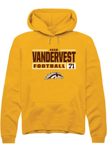 Adam Vandervest  Rally Western Michigan Broncos Mens Gold Football NIL Stacked Box Long Sleeve Hoo..