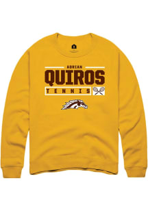 Adrian Quiros  Rally Western Michigan Broncos Mens Gold NIL Stacked Box Long Sleeve Crew Sweatshir..