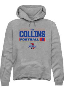 Dax Collins  Rally Tulsa Golden Hurricane Mens Graphite Football NIL Stacked Box Long Sleeve Hoodi..