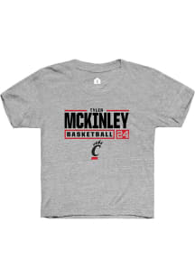 Tyler McKinley  Rally Cincinnati Bearcats Youth Grey NIL Stacked Box Short Sleeve T-Shirt