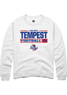 Grayson Tempest  Rally Tulsa Golden Hurricane Mens White Football NIL Stacked Box Long Sleeve Crew..