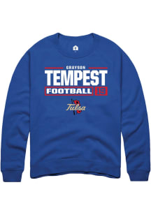 Grayson Tempest  Rally Tulsa Golden Hurricane Mens Blue Football NIL Stacked Box Long Sleeve Crew..