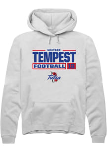 Grayson Tempest  Rally Tulsa Golden Hurricane Mens White Football NIL Stacked Box Long Sleeve Hood..