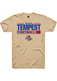 Grayson Tempest  Tulsa Golden Hurricane Tan Rally Football NIL Stacked Box Short Sleeve T Shirt