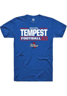 Grayson Tempest  Tulsa Golden Hurricane Blue Rally Football NIL Stacked Box Short Sleeve T Shirt