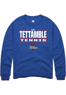 Gus Tettamble  Rally Tulsa Golden Hurricane Mens Blue NIL Stacked Box Long Sleeve Crew Sweatshirt