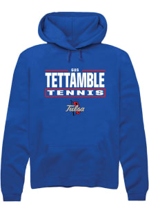Gus Tettamble  Rally Tulsa Golden Hurricane Mens Blue NIL Stacked Box Long Sleeve Hoodie