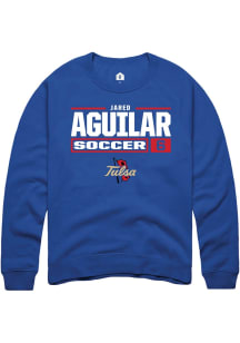 jared aguilar  Rally Tulsa Golden Hurricane Mens Blue NIL Stacked Box Long Sleeve Crew Sweatshirt