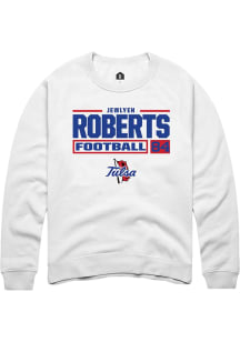 Jewlyen Roberts  Rally Tulsa Golden Hurricane Mens White NIL Stacked Box Long Sleeve Crew Sweatshi..