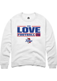 Josh Love  Rally Tulsa Golden Hurricane Mens White NIL Stacked Box Long Sleeve Crew Sweatshirt