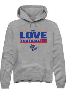 Josh Love  Rally Tulsa Golden Hurricane Mens Graphite NIL Stacked Box Long Sleeve Hoodie